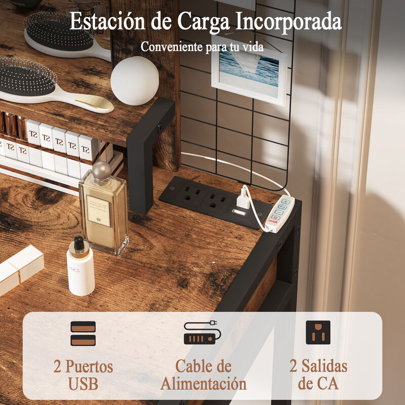 Tocador Maquillaje con Espejo LED y Banco image number null