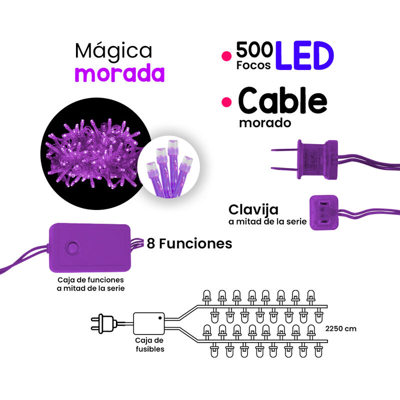 Serie de Luces Navide&ntilde;a 500 Led Luz Morada 22 M... image number null