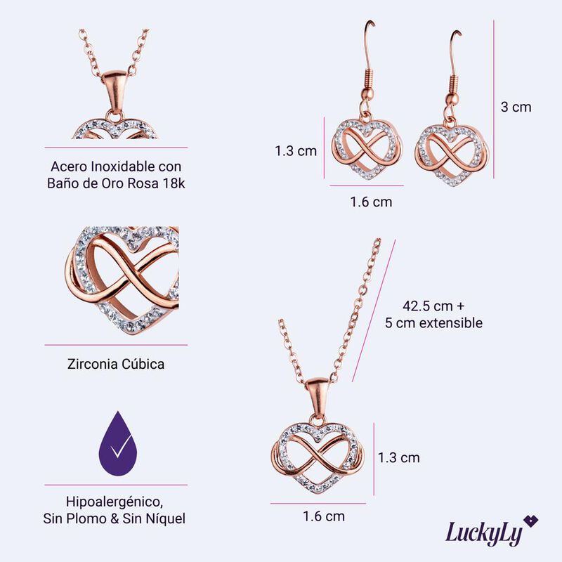 Juego Joyer&iacute;a Mujer, Collar Aretes Acero Inoxid... image number null