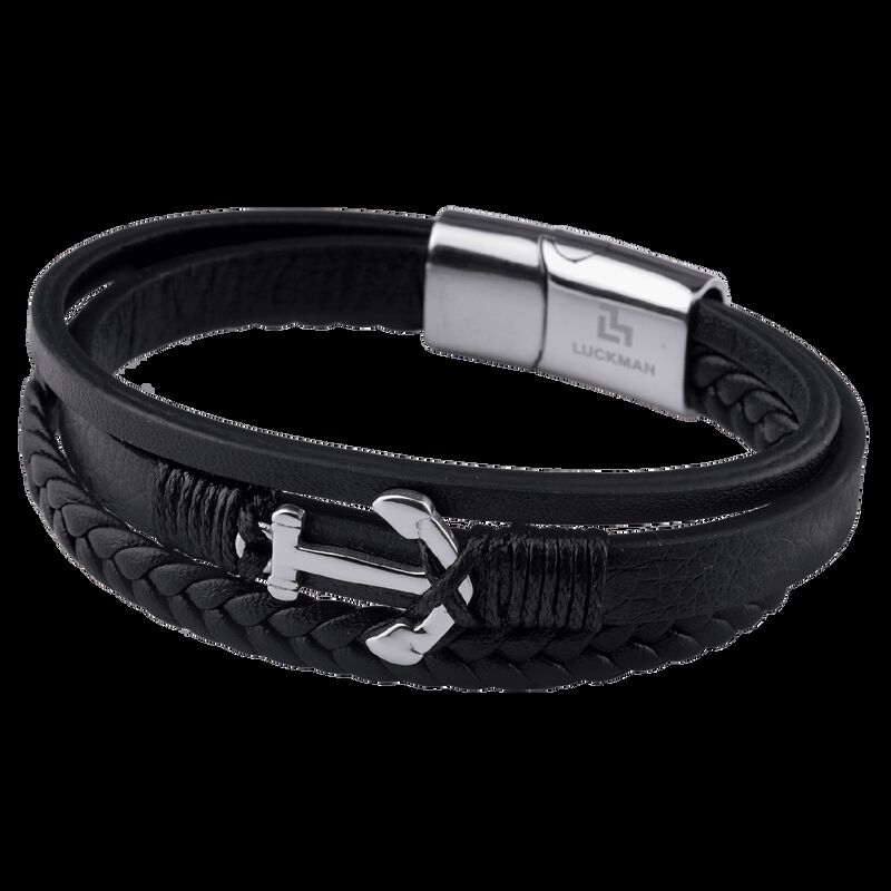 Pulseras Hombre, Brazaletes Cuero Y Acero Inoxi... image number null