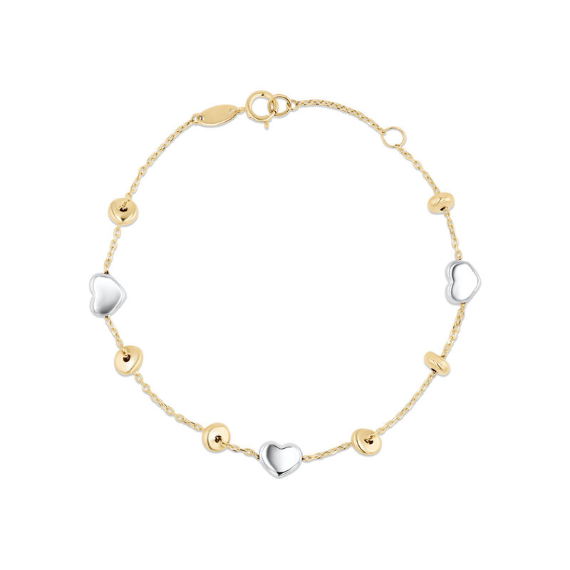 Pulsera Con Corazones De Oro Amarillo Y Blanco ... image number null