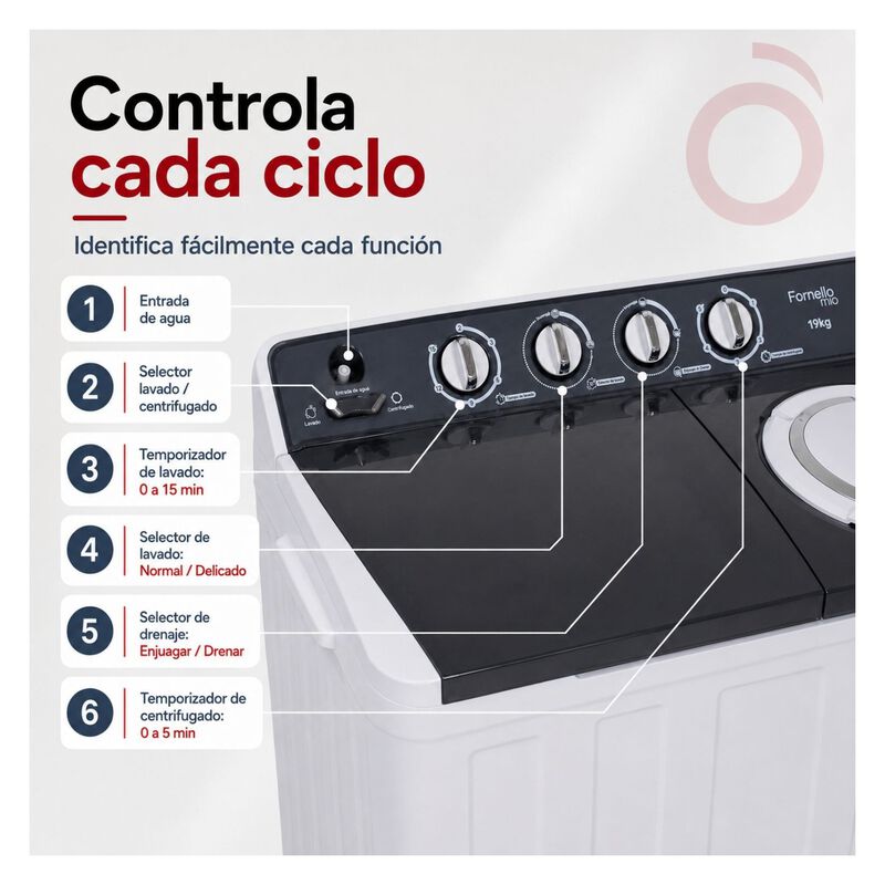 Lavadora Semiautom&aacute;tica 19 Kg 2 Tinas 900 W Dos... image number null