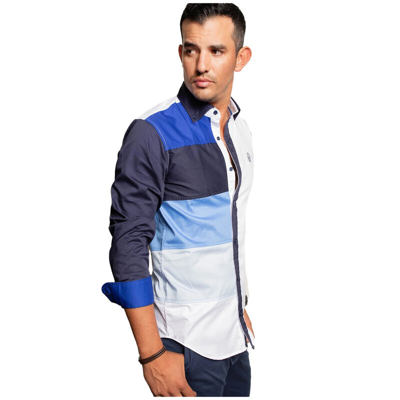 Camisa Blanca 4 Rayas Azules LuQtari Talla S image number null