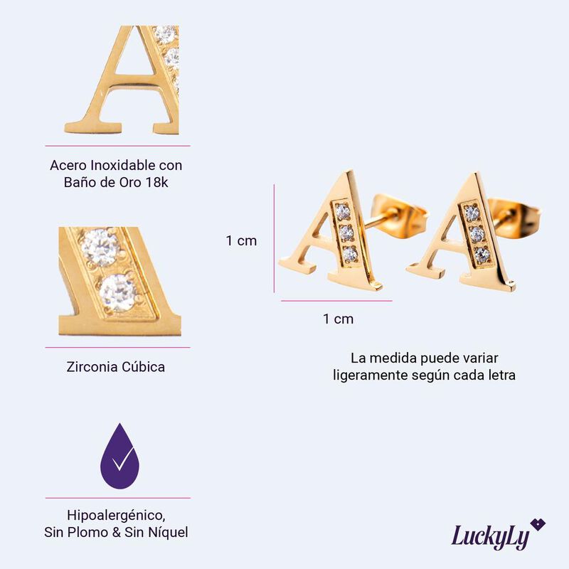 Aretes Mujer Inicial Letras Baño Oro 18k Zircon... image number null