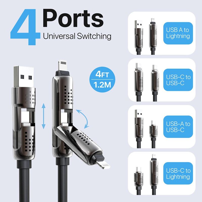 Cable Datos Mybat 4en1 Usb-c Para Iphone Androi... image number null