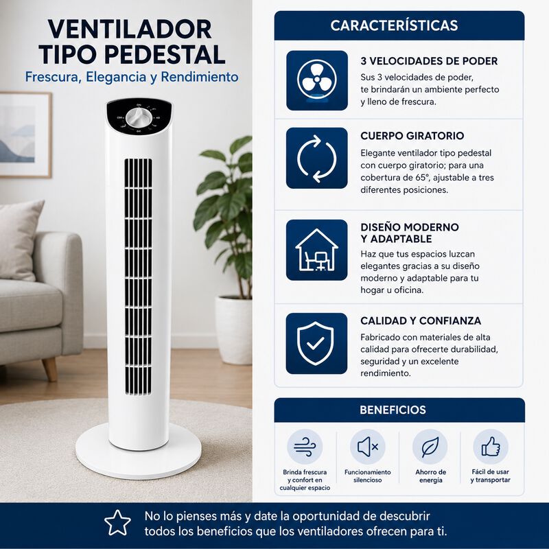Ventilador Torre 81 Cm Oscilante Silencioso Con... image number null