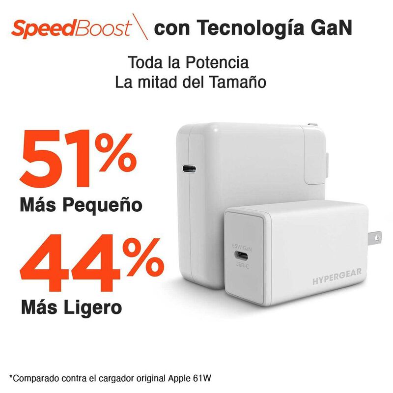 Cargador r&aacute;pido AC HYPERGEAR USB-C PD 65W GaN P... image number null