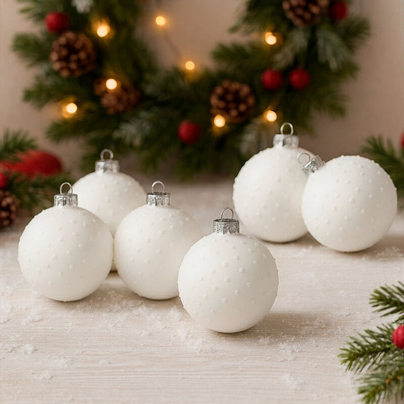 Set De 6 Esferas Navide&ntilde;as Blanco Y Plata 8 Cm ... image number null