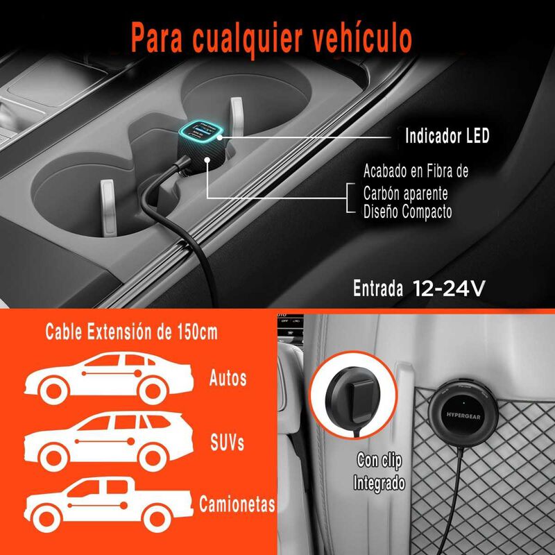 Cargador Auto Plug In Hypergear 98w Extension C... image number null