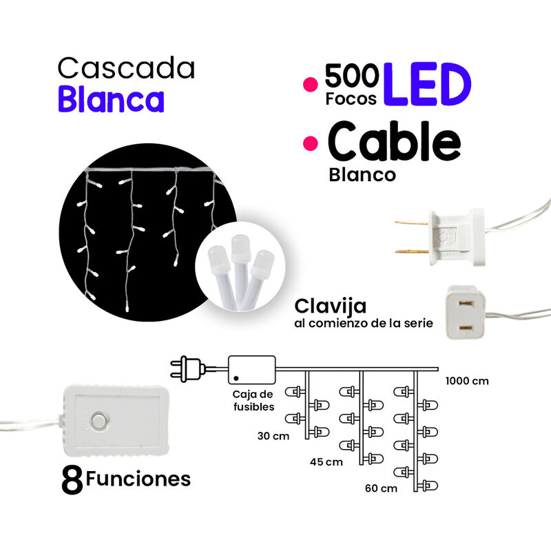 Serie Cascada Luz Blanca 500 Led Micr&oacute;fono 8 Fu... image number null
