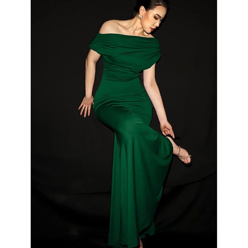 Vestido Largo Formal Verde Off-shoulder Ymduch image number null