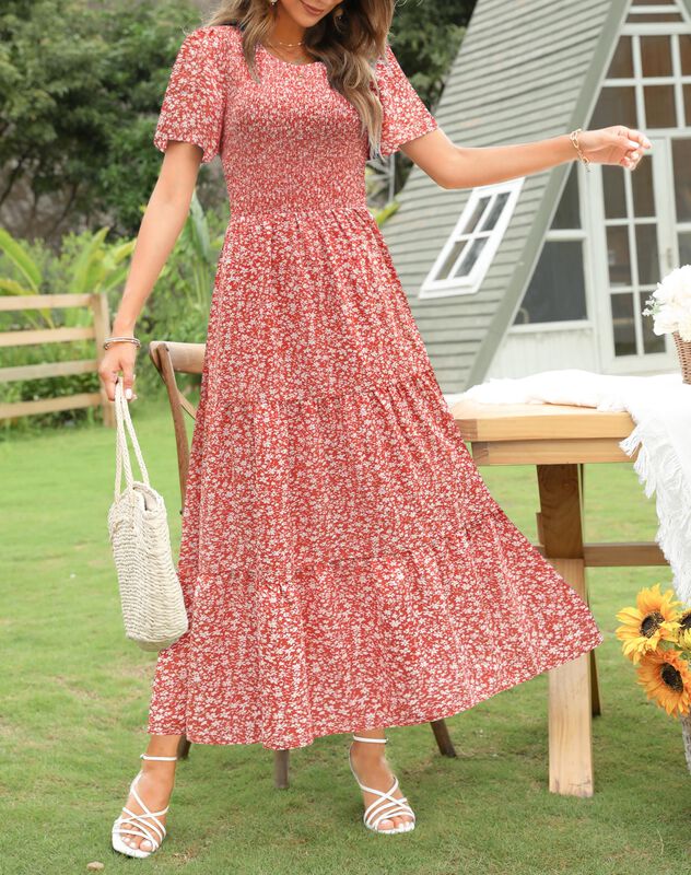 Vestido Largo Floral Maggeer XL Manga Corta - E... image number null