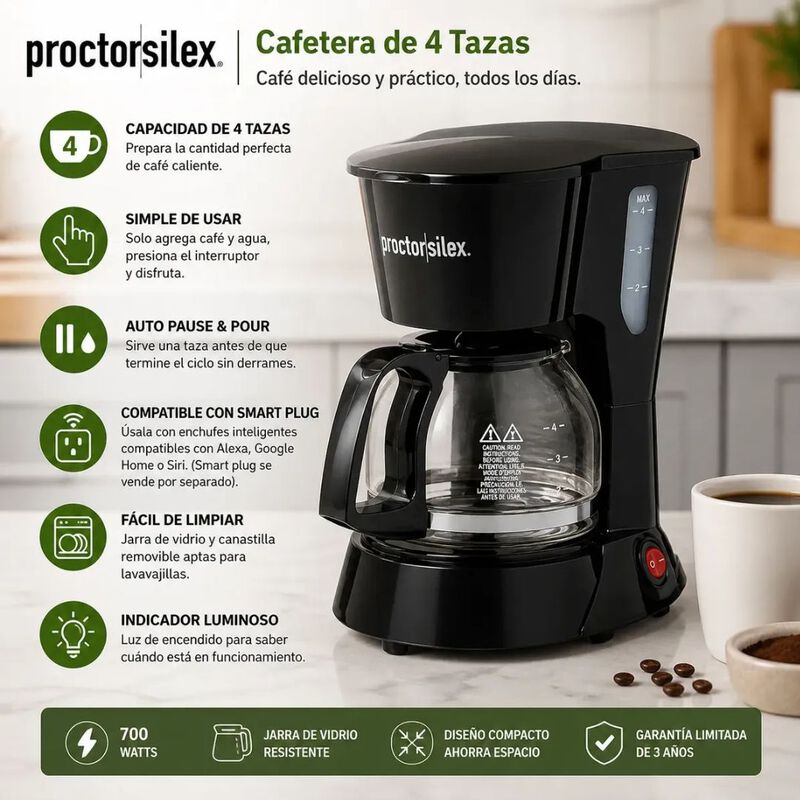 Cafetera Proctor Silex Compacta 4 Tazas Funci&oacute;n... image number null