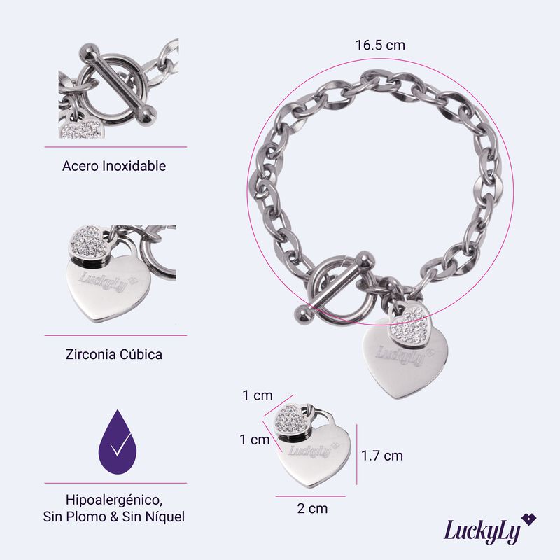 Pulseras Mujer Acero Inoxidable Coraz&oacute;n Regalo ... image number null