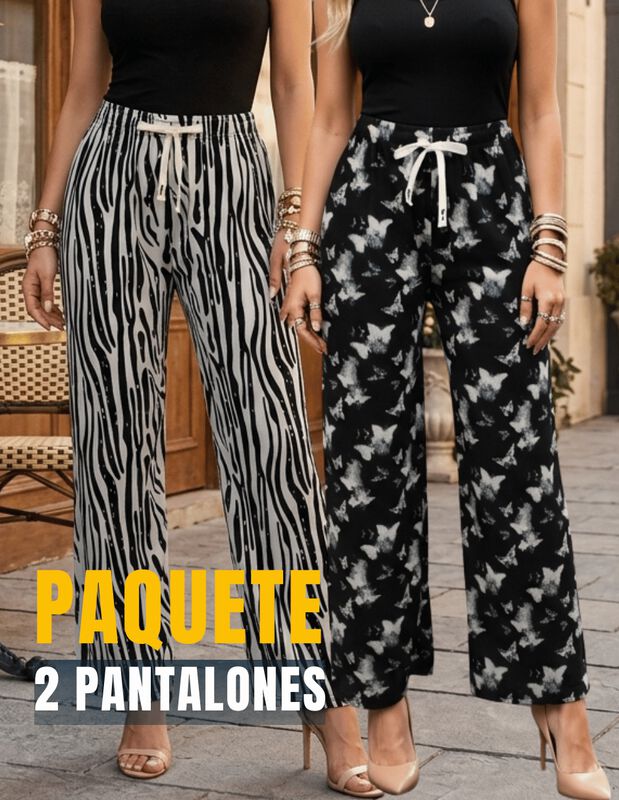 Set De Dos Pantalones De Mujer De Corte Ancho M... image number null