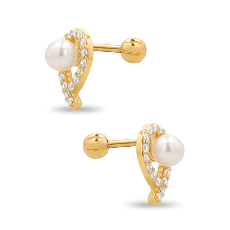 Broqueles Oro 10k Perla Y Zirconias Elegantes |... image number null
