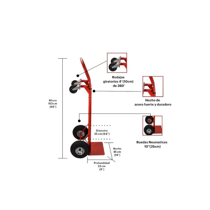 Diablo De Carga 400 Kg Plataforma Ruedas Neum&aacute;t... image number null