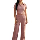 Conjunto 2 Piezas, Pantalon Amplio Y Blusa Malabis Conj-0187 Rosa