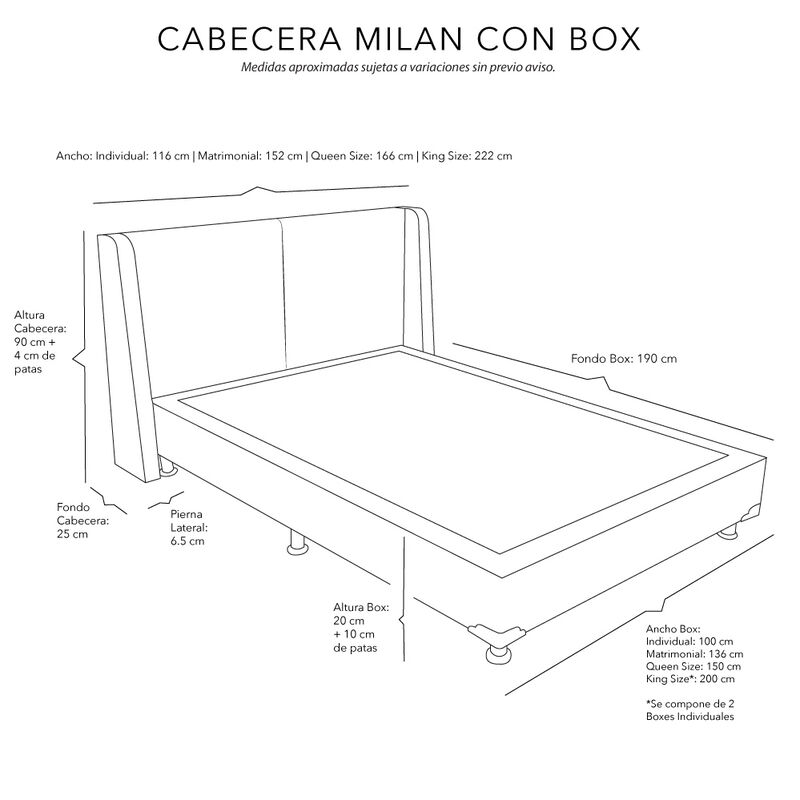 Cabecera Matrimonial  Dicasa Milan Con Box Gris image number null