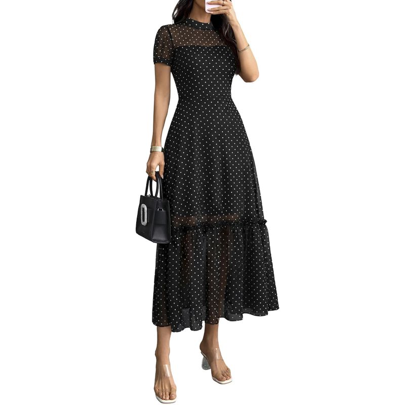 Vestido Gothdark Maxi Casual Lunares Volantes image number null