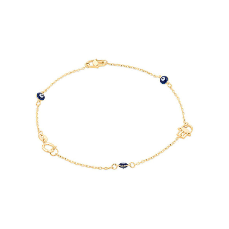Pulsera De Oro Amarillo 14K Con Ojo Turco Y Man... image number null