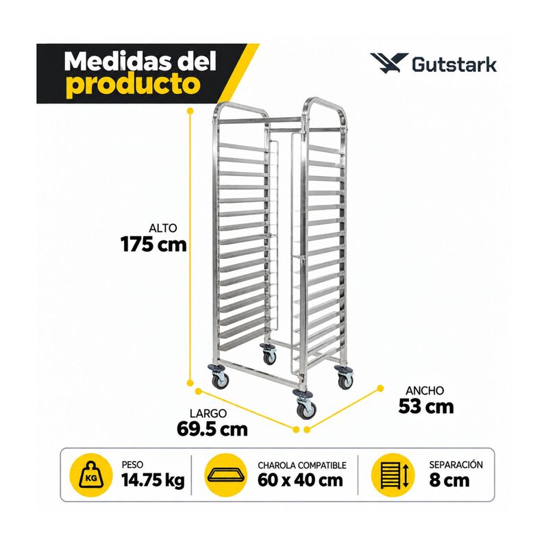 Rack Espiguero 16 Niveles 96kg Ss201 Ruedas Fre... image number null