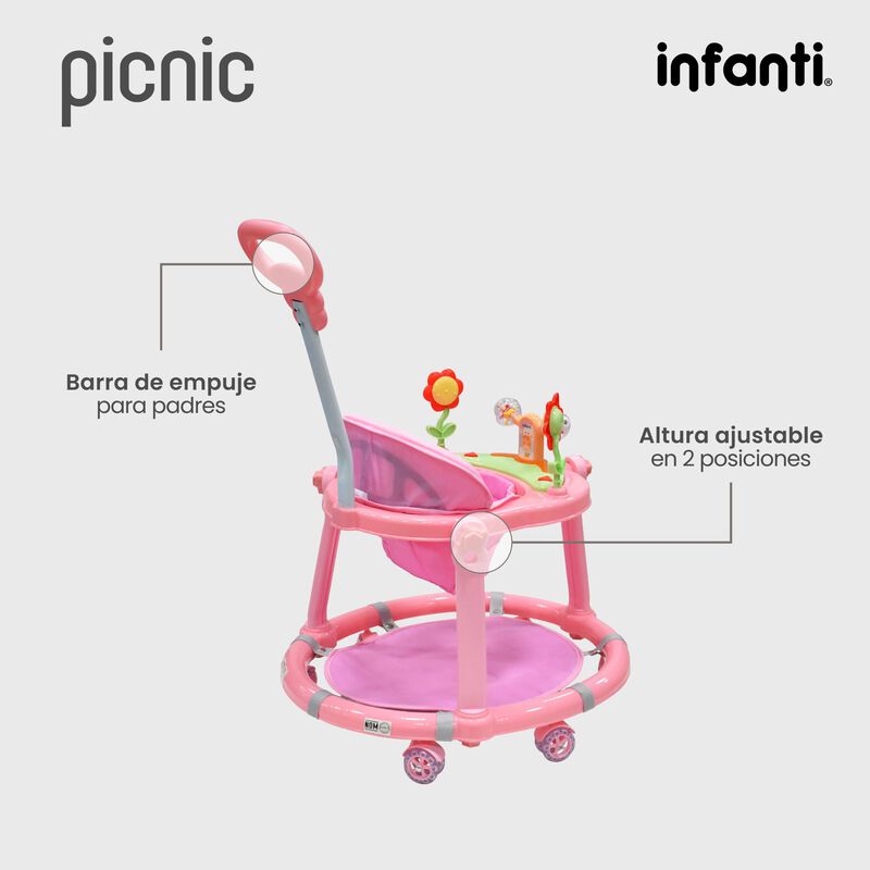 Andadera Picnic 3 En 1  Interactiva Rosa image number null