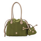 Bolsa Tote Textil Con Charm De Mini Bolsa Color Verde Olivo