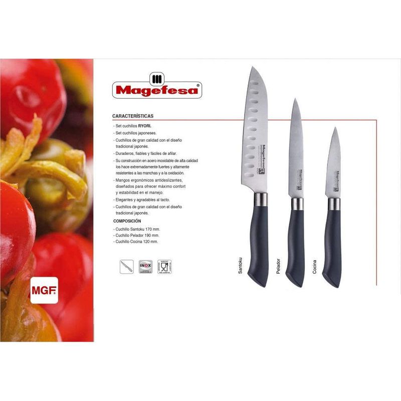 JUEGO DE 3 CUCHILLOS PROFESIONALES MAGEFESA RYO... image number null