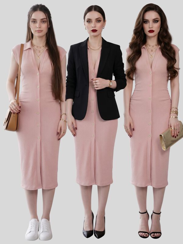 Vestido Midi Ajustado Con Botones Al Frente Ves... image number null