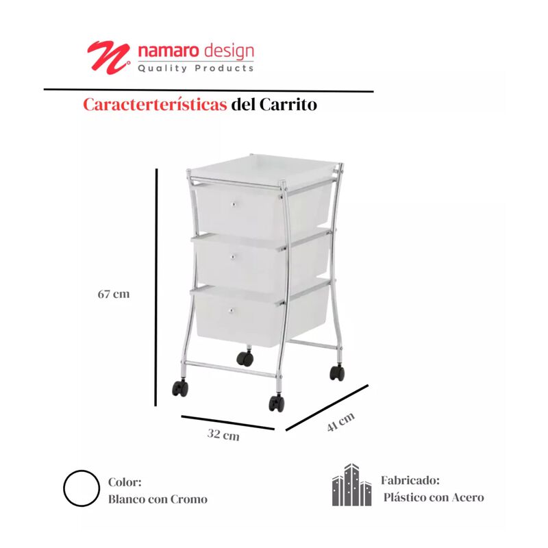Carrito Usos M&uacute;ltiples Con 3 Cajones Namaro Des... image number null