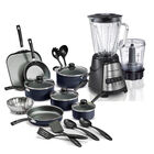 Kit Bater&iacute;a Tramontina 18pz Azul Marino + Licuadora Con Procesador Hamilton Beach