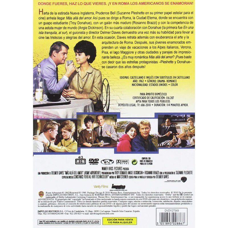 Dvd De 1962: M&aacute;s All&aacute; Del Amor (aventura En Rom... image number null