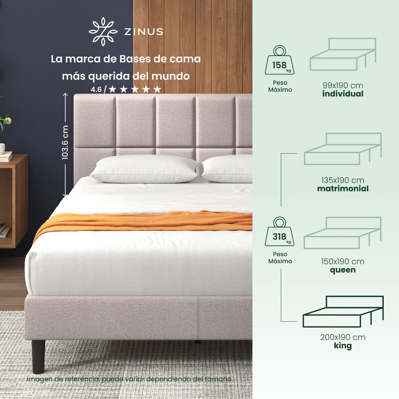 Zinus Leo | Base De Cama Con Cabecera Y Tapiz D... image number null