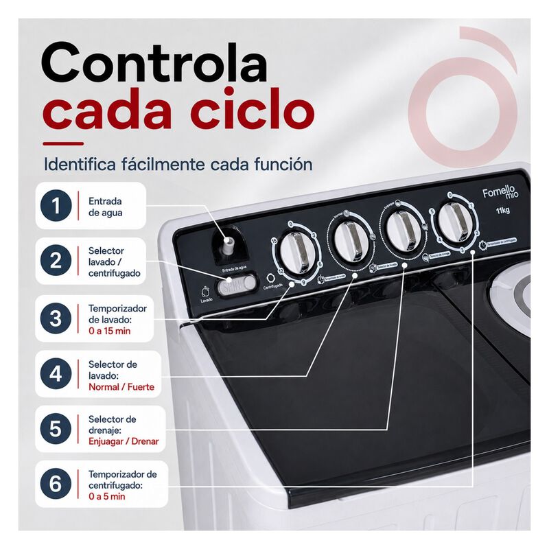 Lavadora Semiautom&aacute;tica 2 Tinas 11 Kg Centrifug... image number null