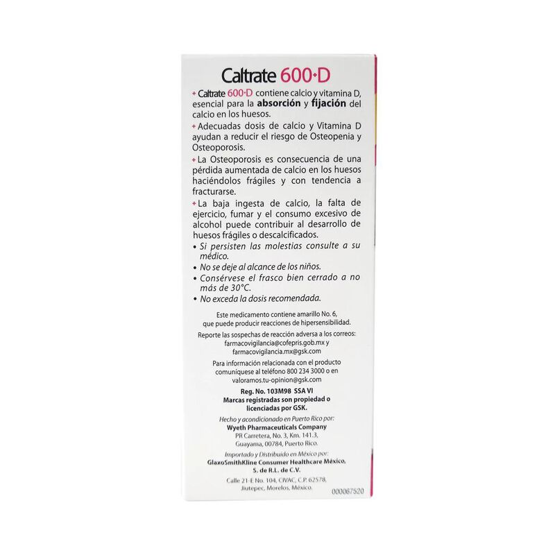 Caltrate 600+d 600 Mg/400 Ui 60 Tableta(s) image number null