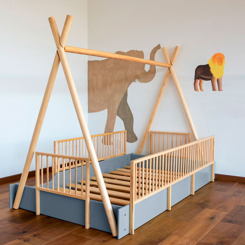 Cama Tipi Montessori de Madera con Barandales R... image number null