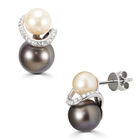 Aretes Oro Blanco 14k Con 11 Pts Diamante Y Perla Asp-788-a