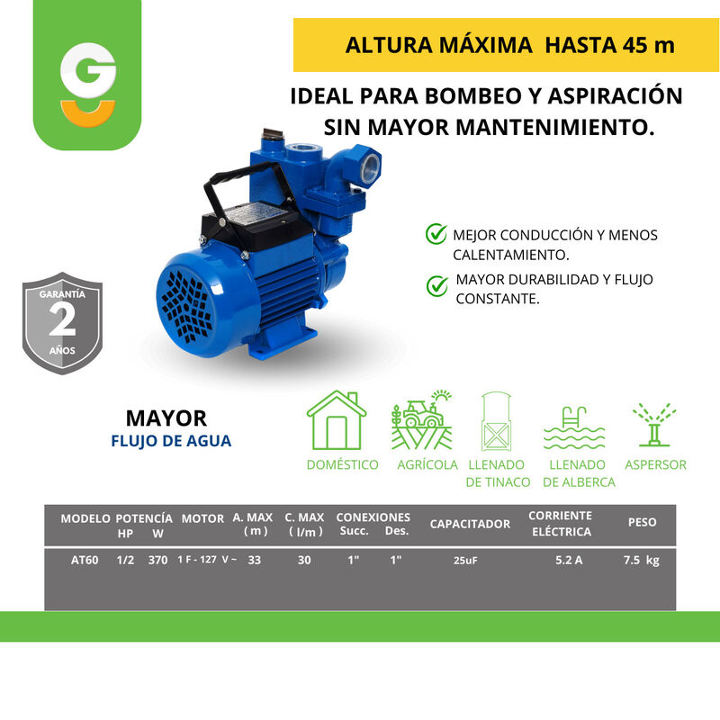 Igoto At60 Bomba Autocebante 1/2 Hp 127 V 370w image number null