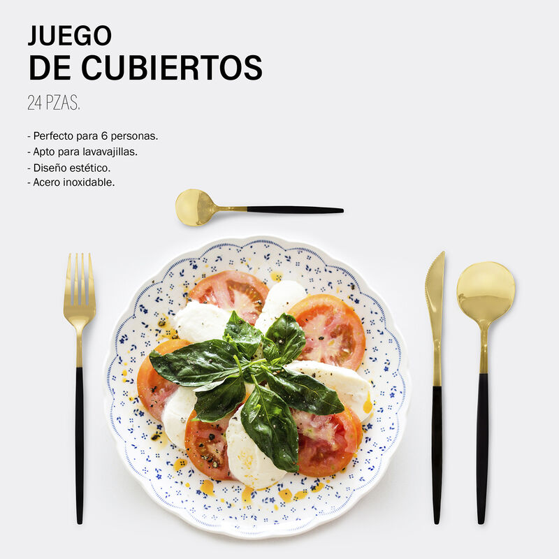 Juego de Cubiertos Dorados con Negro 24 pzs Cuc... image number null