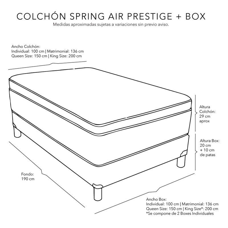 Colch&oacute;n Matrimonial Prestige + Box + 1 Juego De... image number null