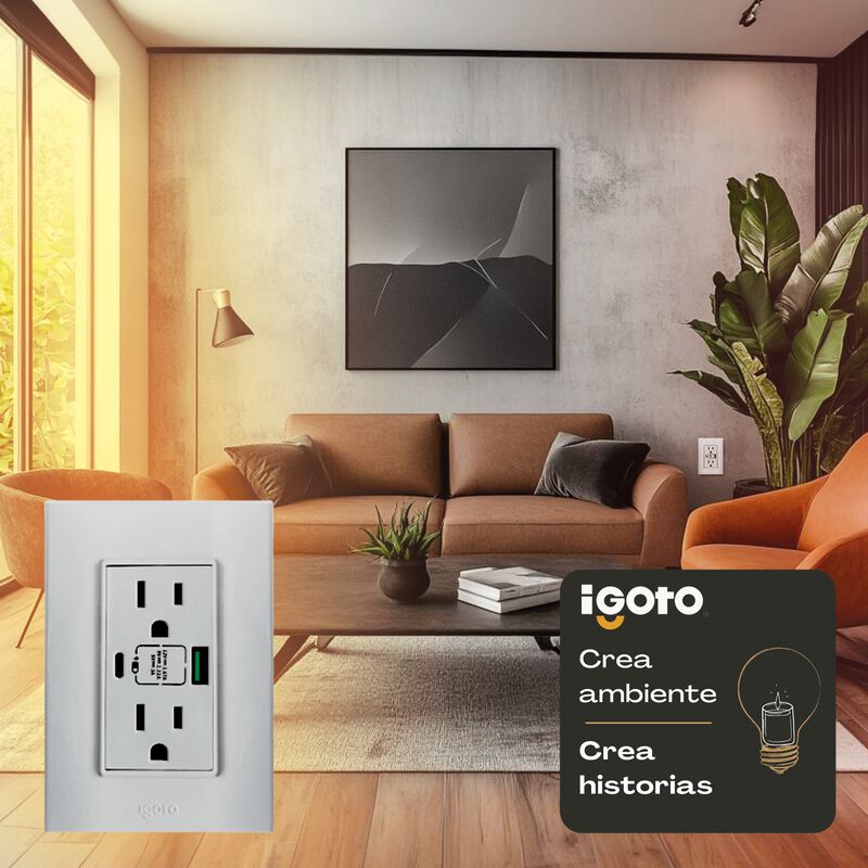 Placa con Contacto Duplex + USB+ USBC Blanco iG... image number null