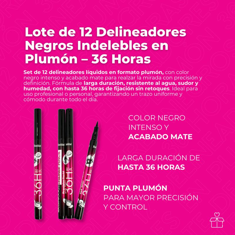 Lote 12 Delineadores Negro Indeleble Plum&oacute;n 36 ... image number null
