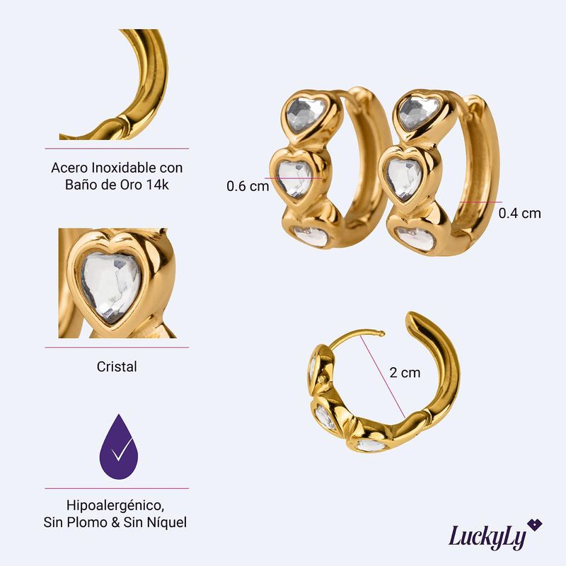Aretes Vale Luckyly Arracadas Con Corazones Ace... image number null