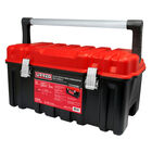 Caja portaherramientas pl&aacute;stica con broches met&aacute;licos, charola y tapa roja 21" x 11" x 10" Urrea