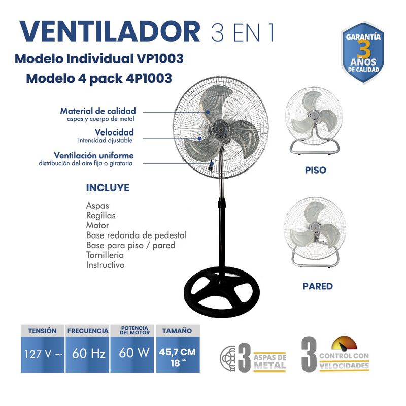 Ventilador iGOTO Pedestal 3 En 1 (pedestal, Pis... image number null