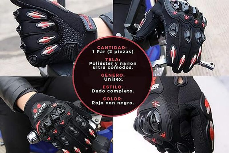Guantes para Motociclista  Negro Rojo XL  Bluel... image number null