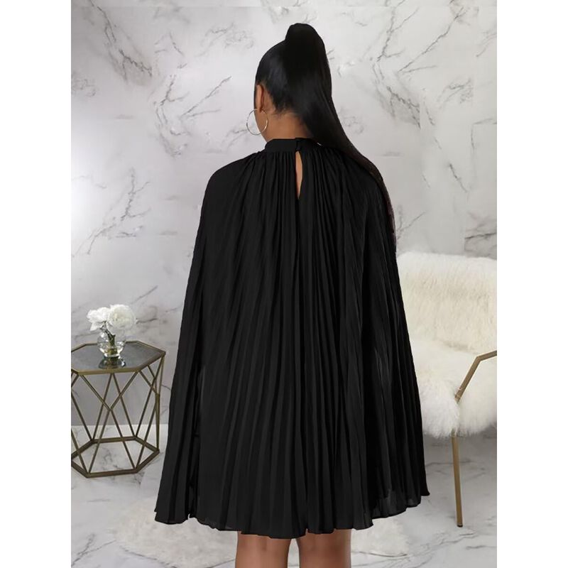 Vestido Ekaliy Corto Negro Mangas Capa Pliegues image number null