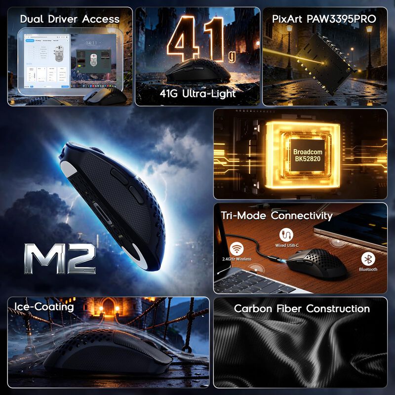 Rat&oacute;n Gaming Attack Shark M2 Inal&aacute;mbrico Negro image number null