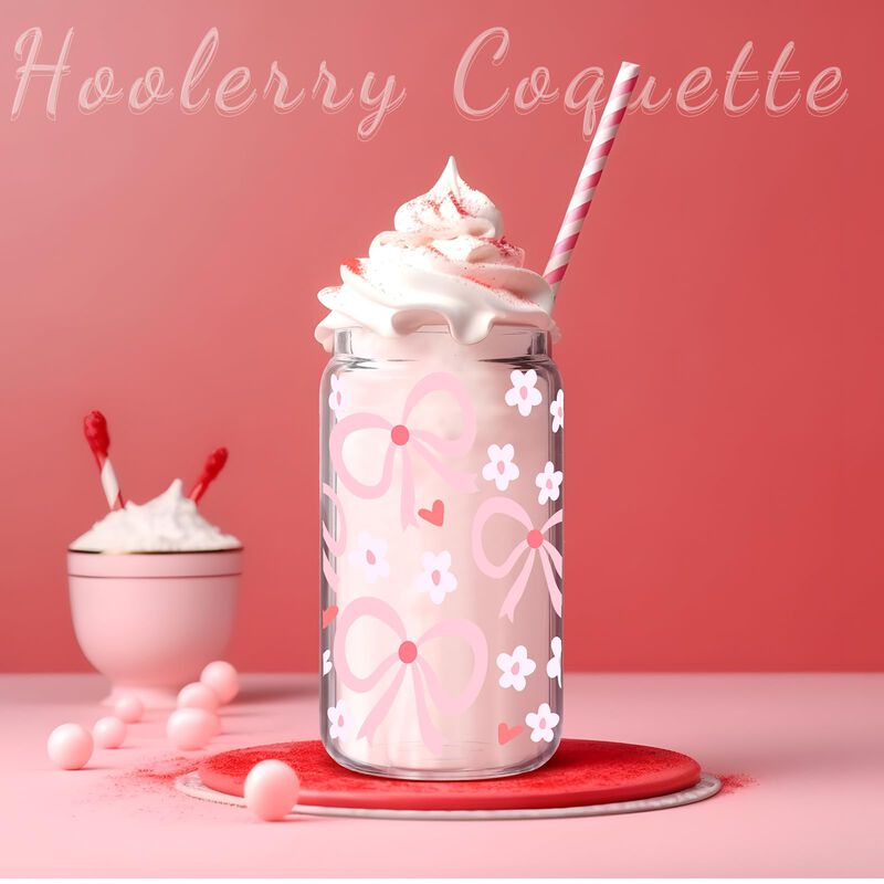Vaso De Vidrio Hoolerry 473 ml Rosa Con Lazo, T... image number null